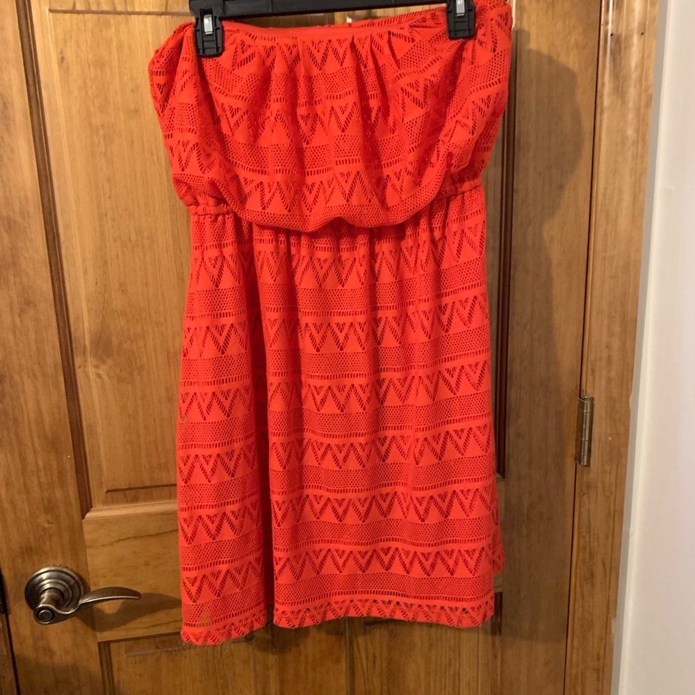 Red Lace Strapless Midi Dress; Like New!